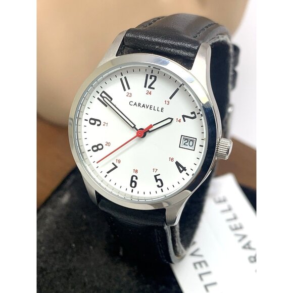 Caravelle by Bulova Women's Watch 43M118 Quartz White Dial Black Leather 30mm - Picture 1 of 15